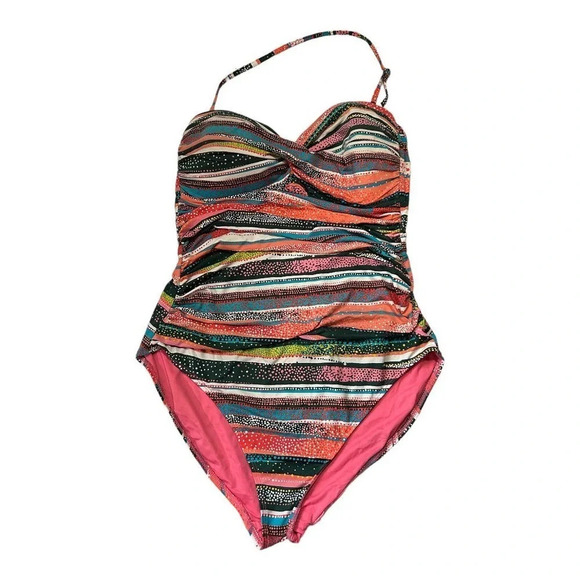 Anne Cole Women's Twist Front Shirred Multicolored One Piece Size 14 - Picture 4 of 12